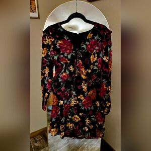 Kensie Black Floral Long Sleeve Dress